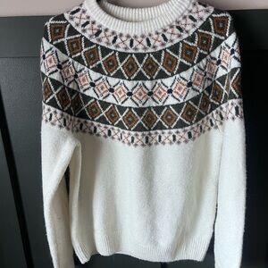 Fair Isle Knit Sweater - White and Brown